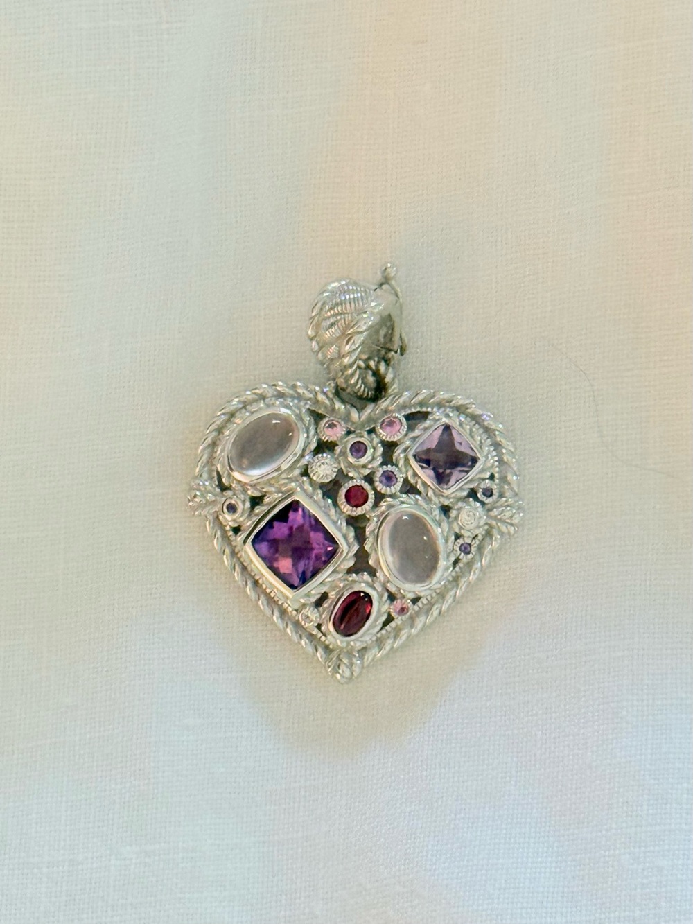 Judith Ripka Sterling 925 Amethyst Moonstone Multi Gemstone Pendant Enhancer